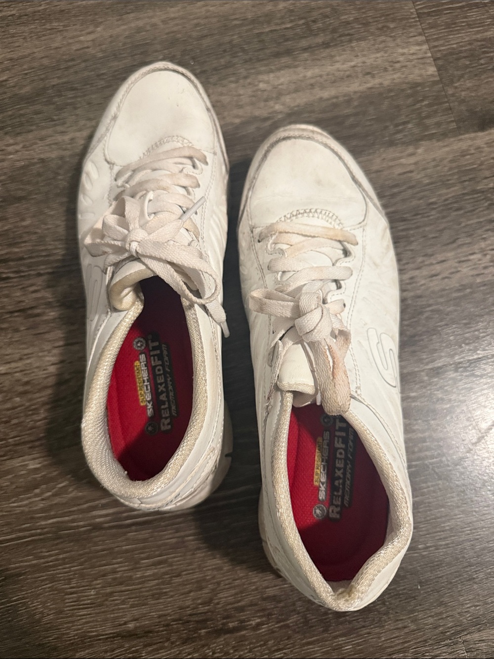 Skechers White Lace-Up Relaxed Fit Sneakers with Red Insoles